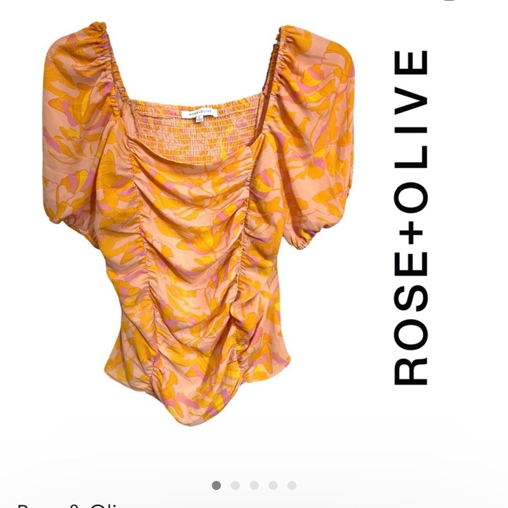 Rose & Olive Women's Peach and Yellow Ruched Blouse